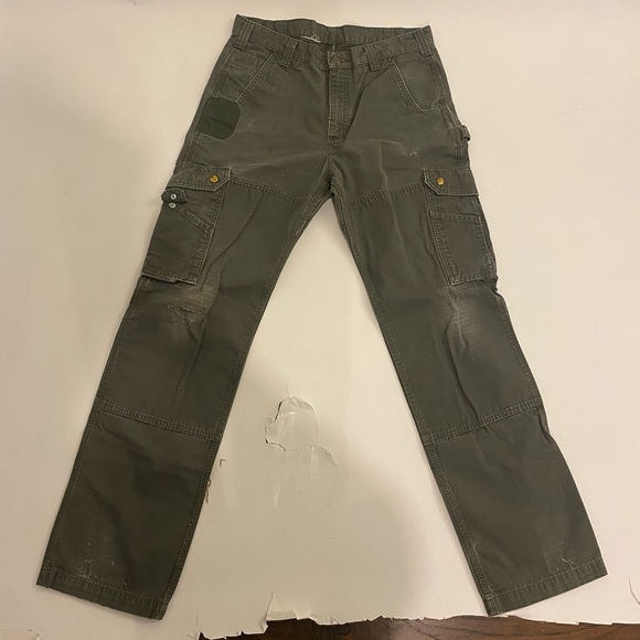 Carhartt Pants Mens Green Cargo Ripstop Cotton Workwear Pockets Carpenter. - Picture 1 of 13